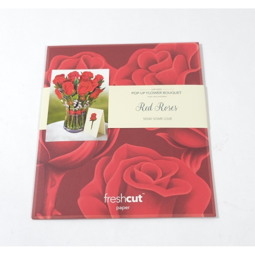Freshcut Paper Pop-Up Flower Bouquet  Red Red Roses With‎ Note Card